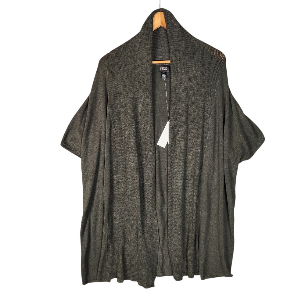Eileen Fisher Cozy Viscose Stretch Knit Dolman Cardigan XL Green Open Front NWT